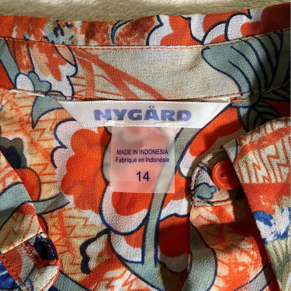 Peter Nygard Orange and Blue‎ Floral Tunic Dress Sz 14 semi-sheer, sleeveless